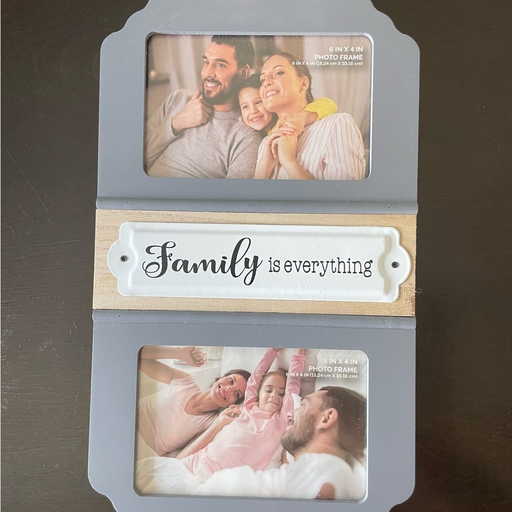 Charming Gray and White Family Photo Frame holds 6” x 4” photos